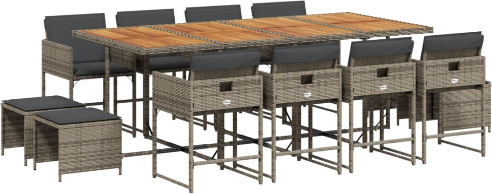 vidaXL 13-dielny záhradný jedálenský set s vankúšmi sivý polyratan