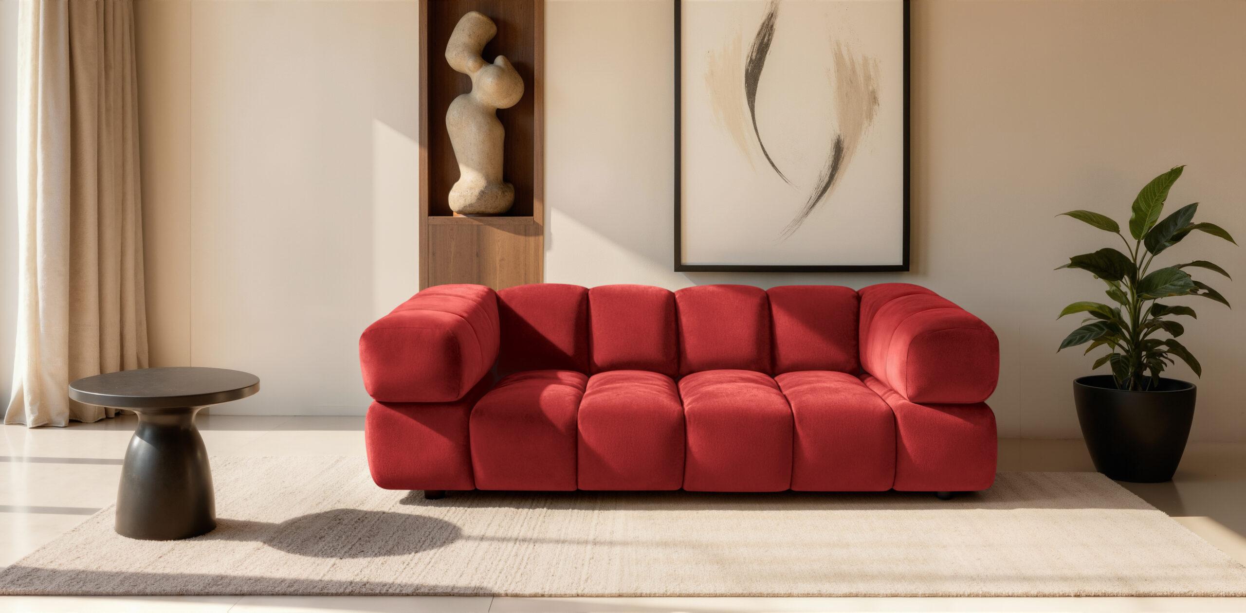 Kaiser Möbel Sofa 3-Sitzer, Couch, Veloursstoff Bluvel, Rotwein, Averro