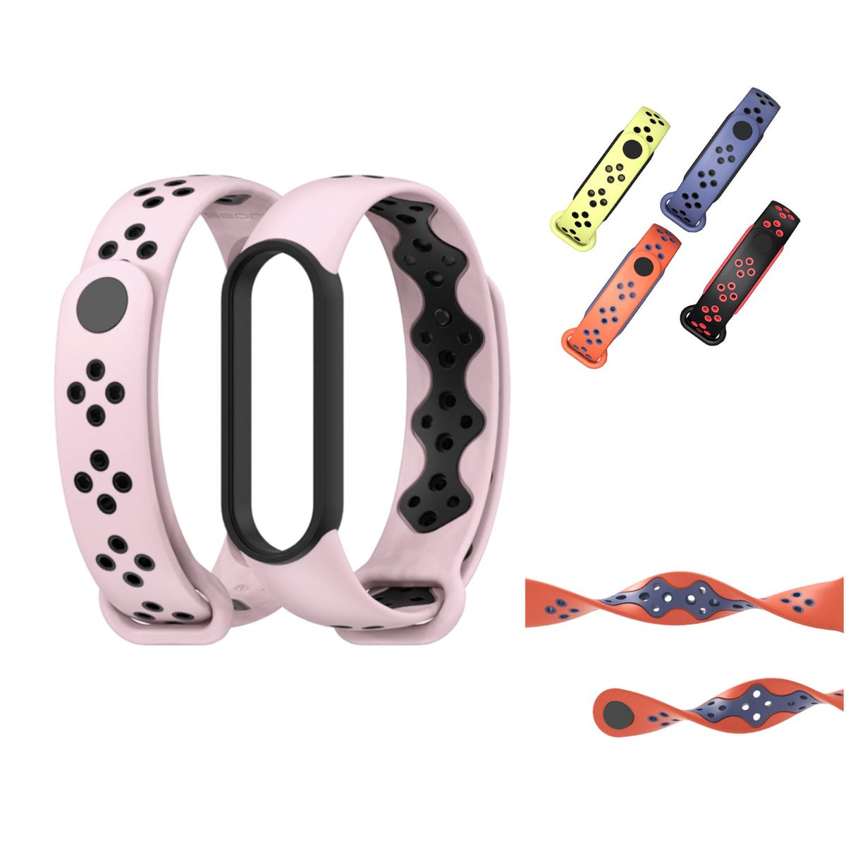 Pre Xiaomi Mi Band 5 / 6 / 7 Plastový / silikónový remienok Hodinky Ružová / čierna náhradná remienka