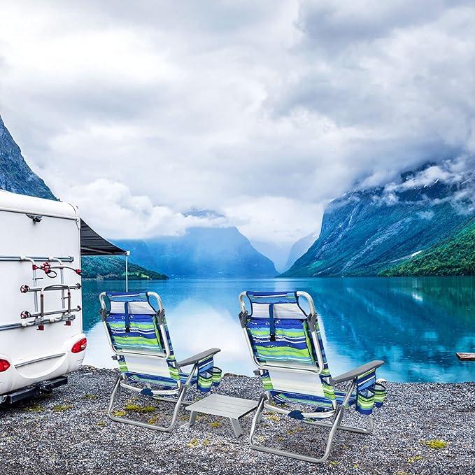 3-dielna súprava plážových kresiel, kempingové kreslá s 5 polohami na ležanie a sedenie a sklápacím bočným stolíkom, lehátka nie je potrebná montáž