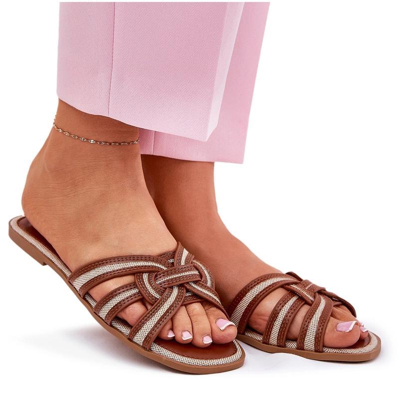 Butosklep Damen Flache Sandalen Mit Verflochtenen Riemen Braun Acimine 38