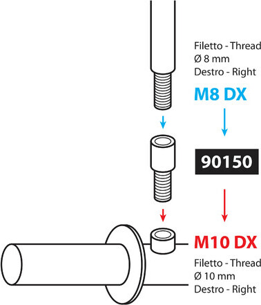 Adapter Lampa für Motorradspiegel Gewinde Ø 8 mm rechts > Ø 10 mm rechts 90150