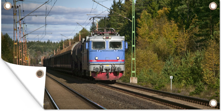 MuchoWow® 160x80 cm Outdoor-Poster Gartendeko Sichtschutz Garten Poster für den Garten Ein Zug auf einer Eisenbahnstrecke 133|356028966