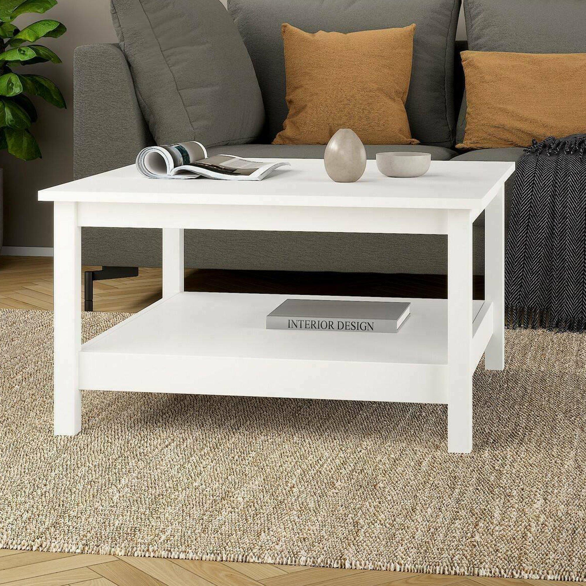 Dmora Couchtisch Leonie 81x81x45h cm Weiß, mit Zeitschriftenablage