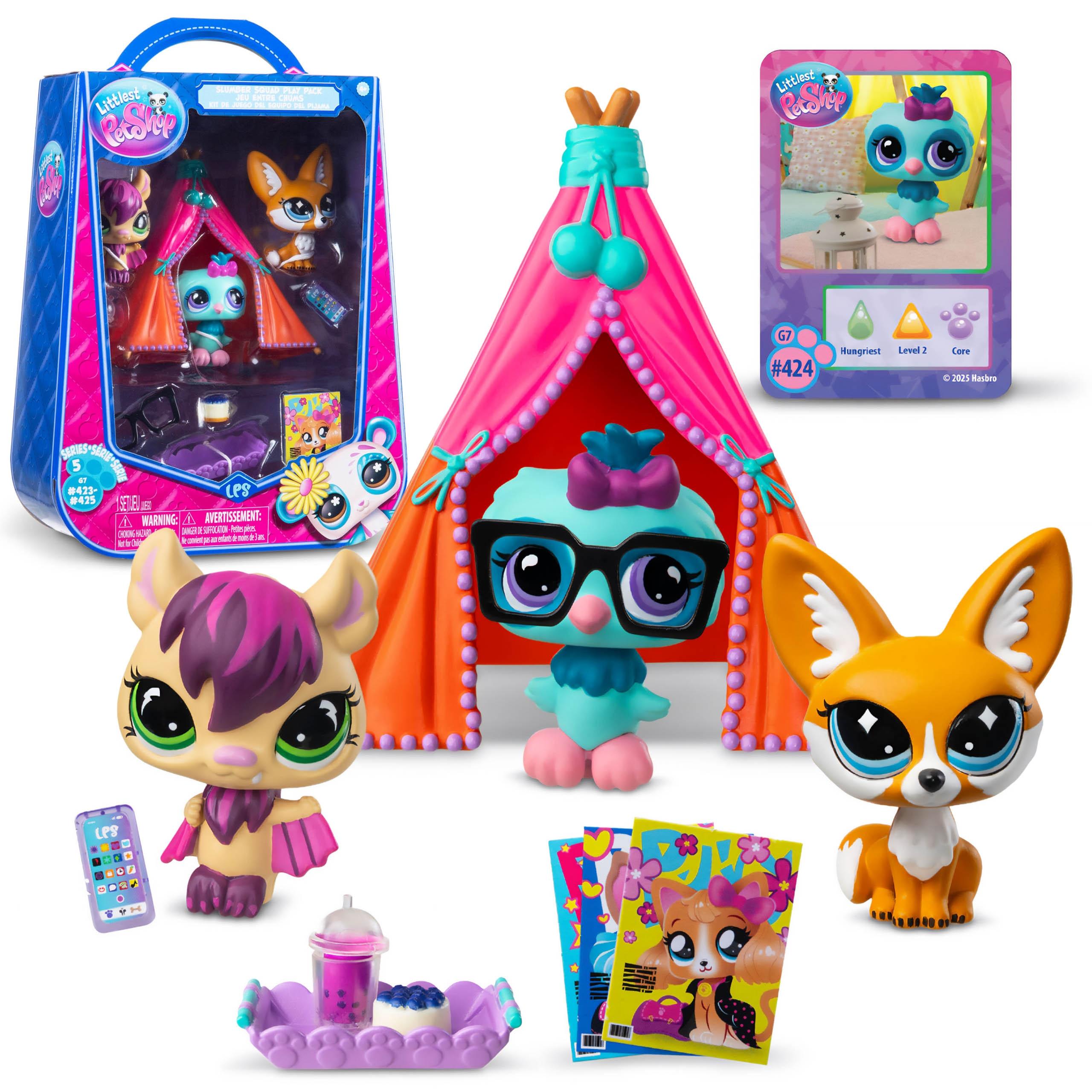 Littlest Pet Shop Figurenset Pyjama Party, Serie 5, Tierfiguren #423–425 mit Zubehör, bewegliche Sammlerfiguren ab 4 Jahren