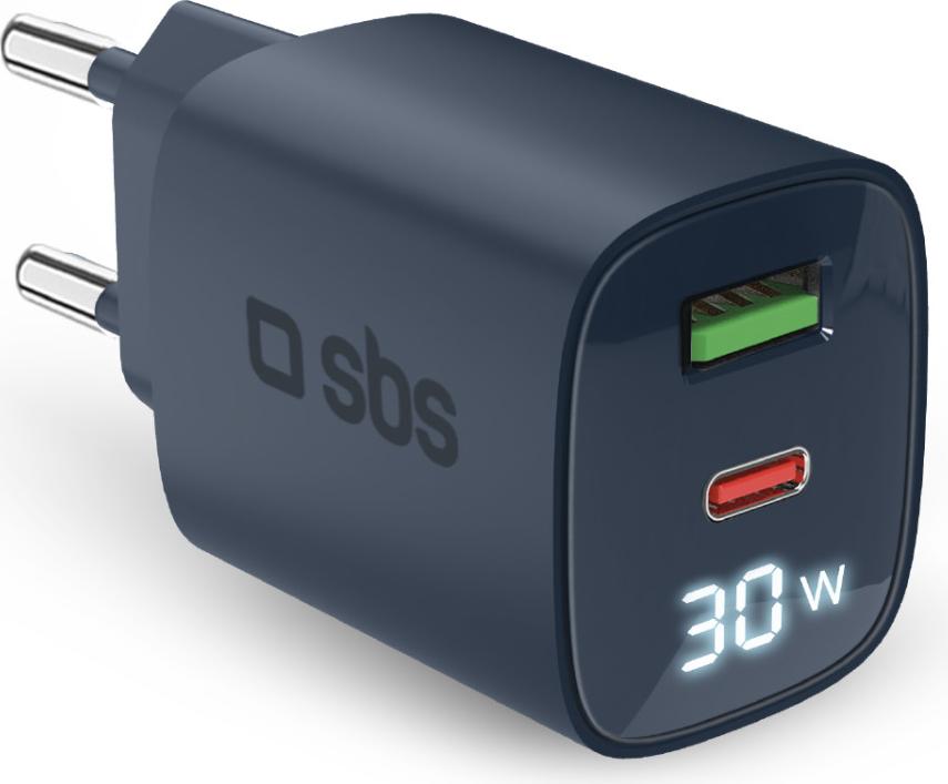 SBS USB + USB-C Gan nástenná nabíjačka sivo-modrá
