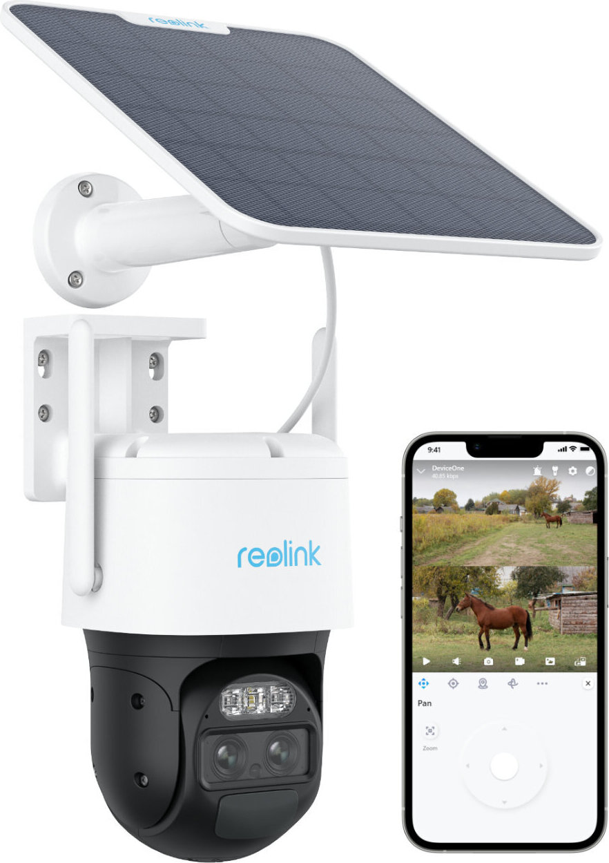 Reolink 4G LTE kamera s dvoma objektívmi 2K 4MP so solárnym panelom, automatickým zoomom a sledovaním, širokouhlým objektívom a teleobjektívom, 6-násobným hybridným zoomom