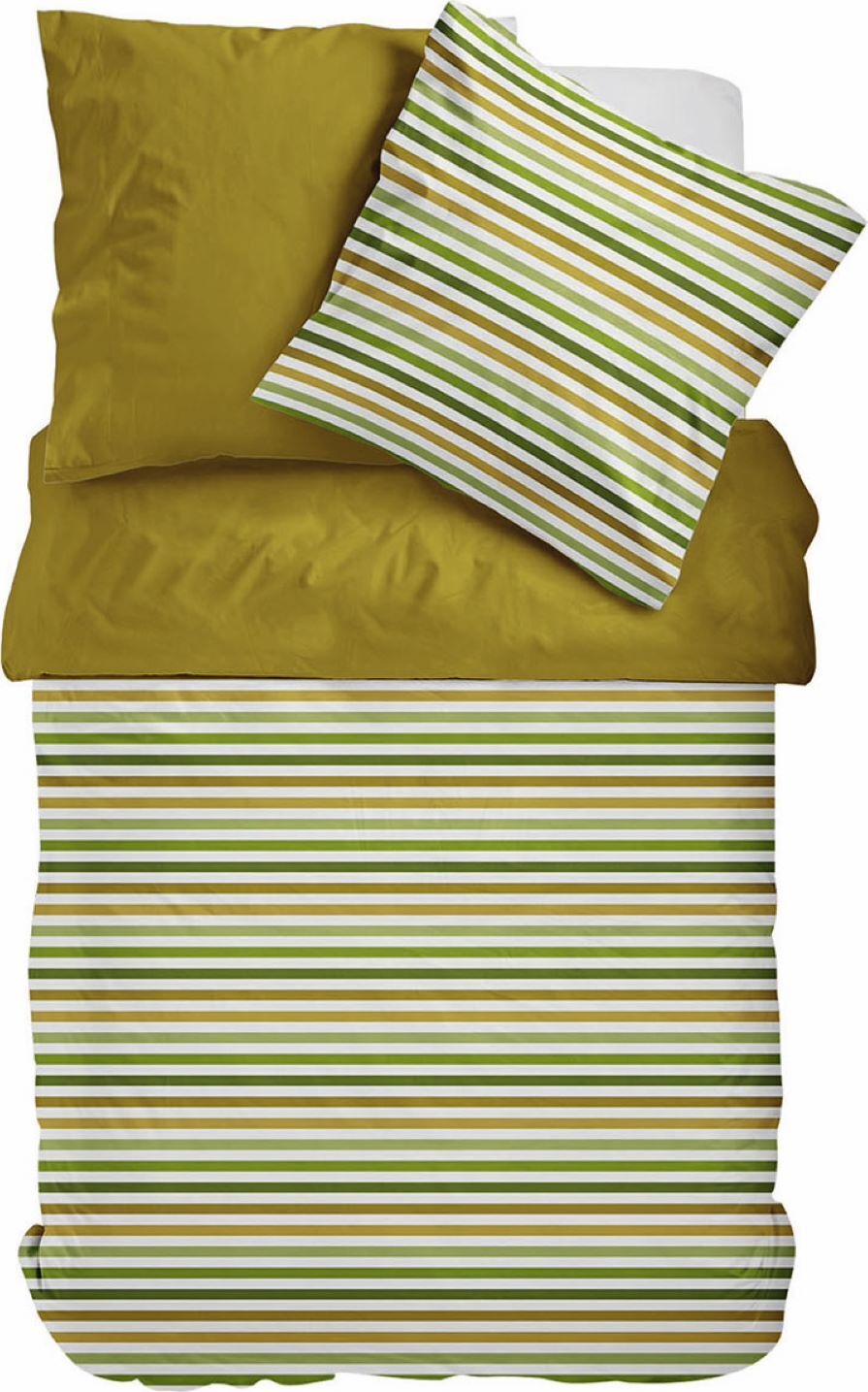 Sympathica Satin Bettwäsche Streifen Wende grün gold senf 135x200 cm
