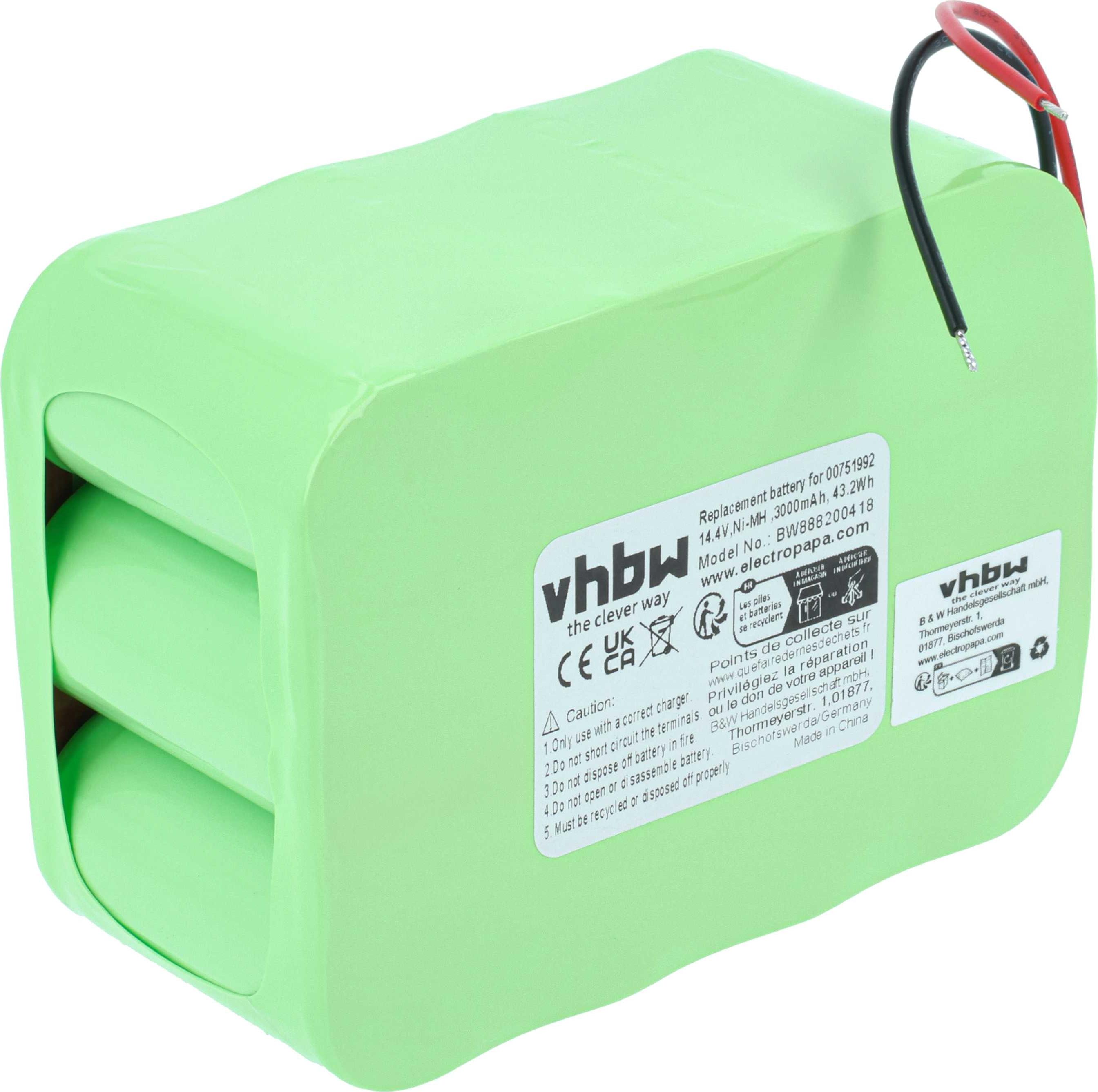 vhbw Akku kompatibel mit Bosch Move BBHMOVE2N/01, BBHMOVE2/04, BBHMOVE2/03, BBHMOVE2/01, BBHMOVE3/03, BBHMOVE3/01 Staubsauger (3000 mAh, 14,4 V, NiMH) 160109260-1
