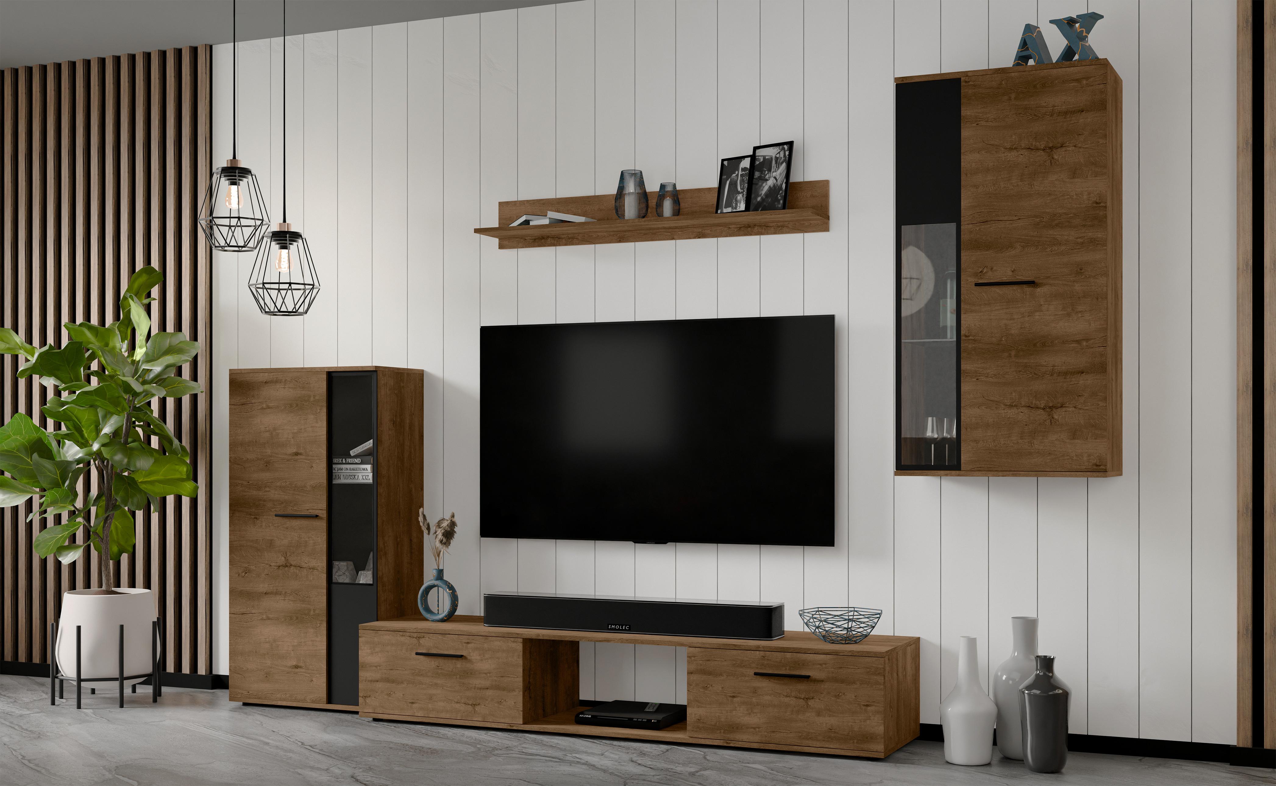 AX LIVING Hochwertige Wohnwand Formilo 240 cm – Modern & Lefkas Eiche N0050