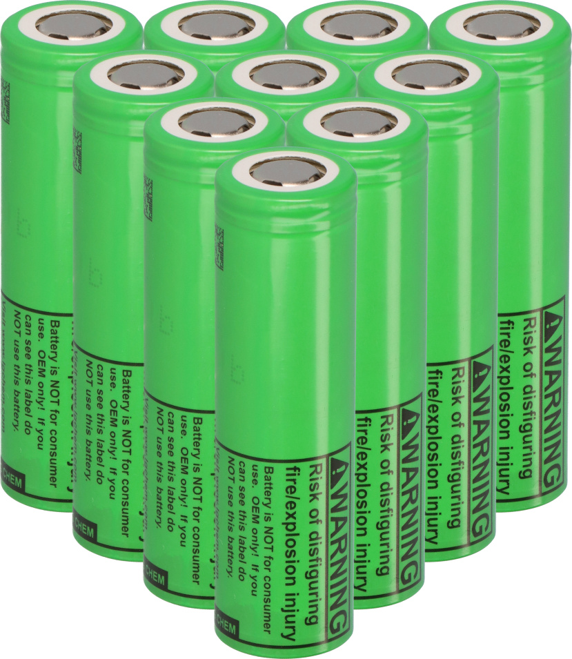 Akkuman 10x LG INR18650-MJ1 3,7V 3500mAh 10A unprotected flat Top 349