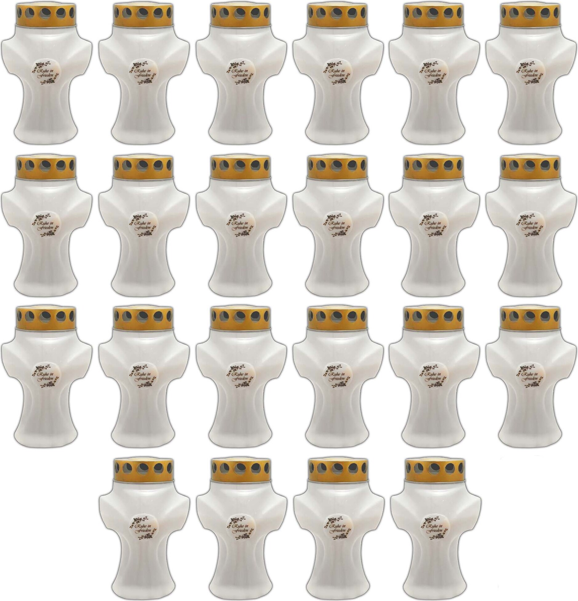 HAC24 Grablicht-Set – 20 Weiße Kerzen Mit Deckel & Engel-Motiv, Ca. 50 H Brenndauer, Für Grabdekoration