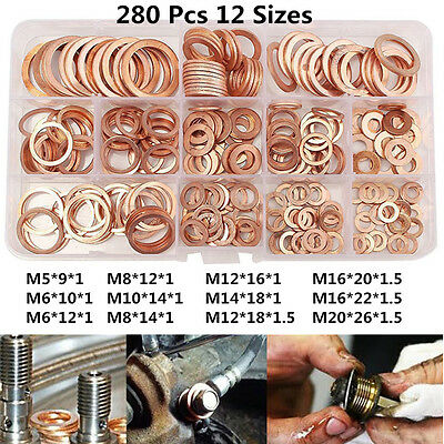 Zhixia 280x Dichtring Sortiment Set Kupfer Dichtungen Öl Kupferringe Kupferscheiben Box Z140