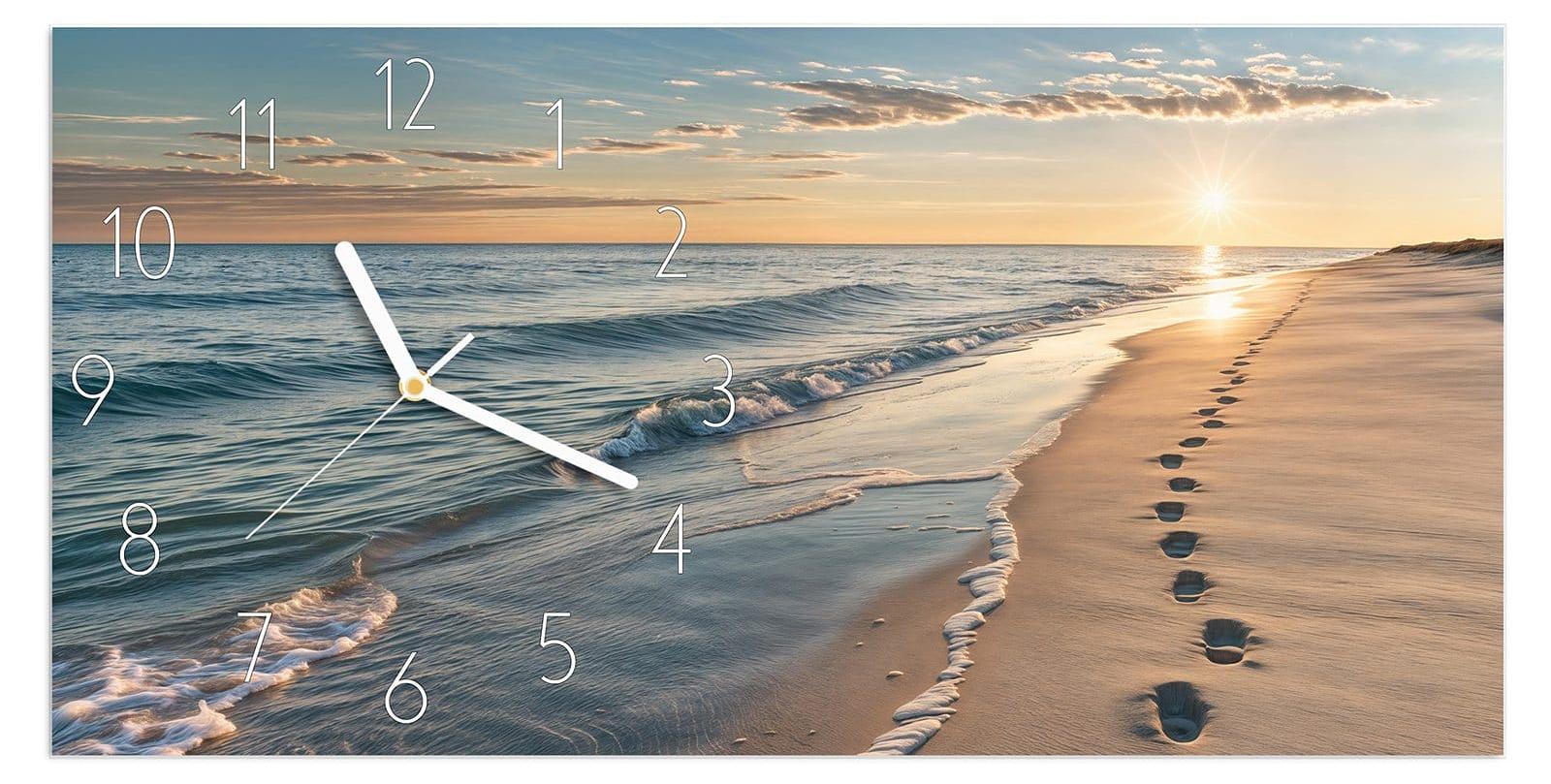 Primedeco Wanduhr aus Glas mit Motiv Strandspuren- 60 x 30 cm - inkl. Aufhängesystem