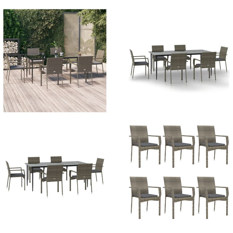 vidaXL 7-dielny záhradný jedálenský set s vankúšmi čierny a sivý polyratan - Záhradný jedálenský set - Záhradné jedálenské sety - Jedálenský set - Jedálenský set terasa