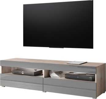 Selsey TV Möbel TV Schrank Kubrick 140 cm Korpus hellbraun Frontklappen grau