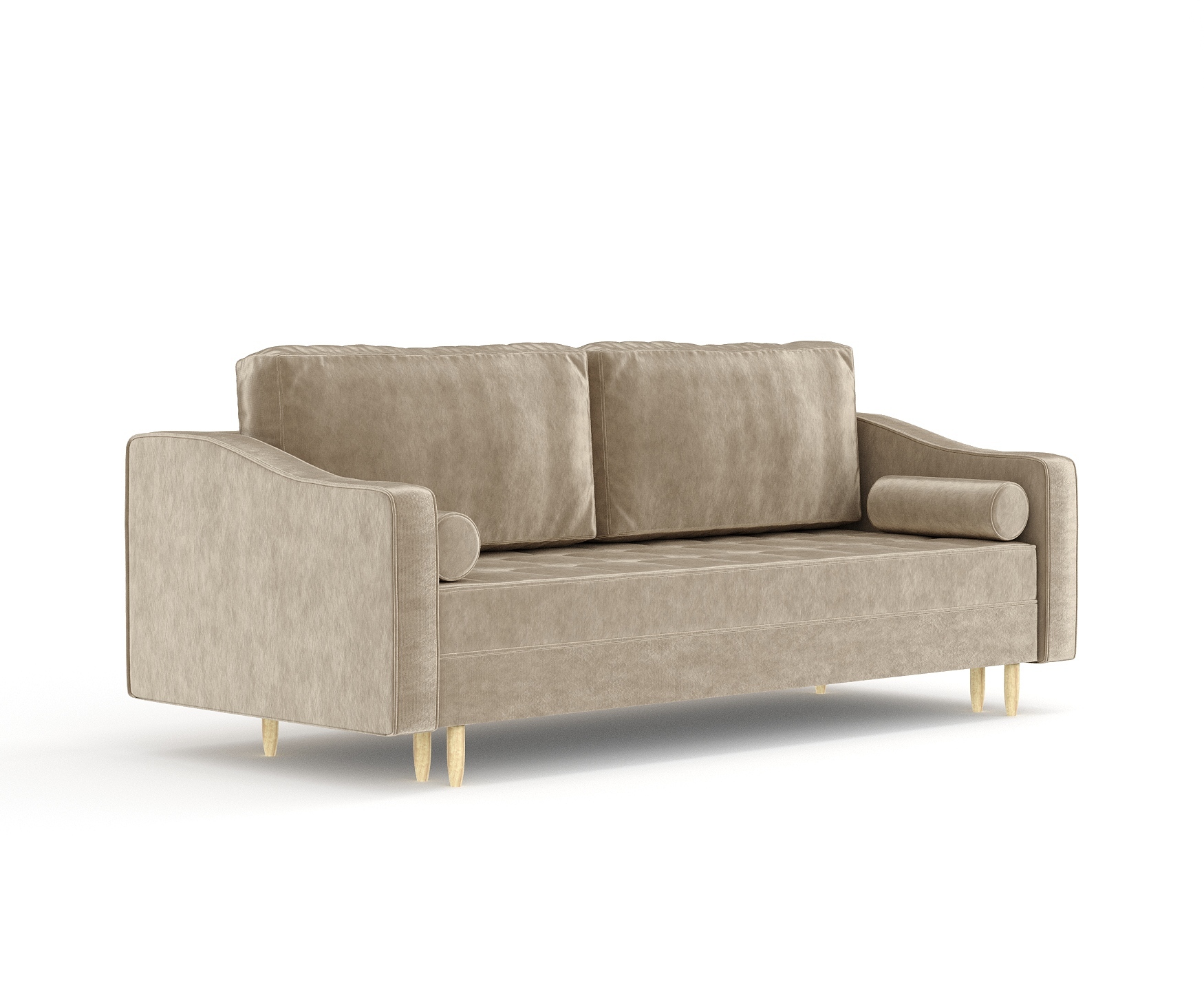 Schlafsofa Livia Interiors Zyia 218x103 cm, Sofa mit Schlaffunktion und Bettkasten, 3-Personen Sofa, Sofabett, Hohe Beine Samtstoff Piano Velvet Beige ZYIA_F1_PNO03_L26