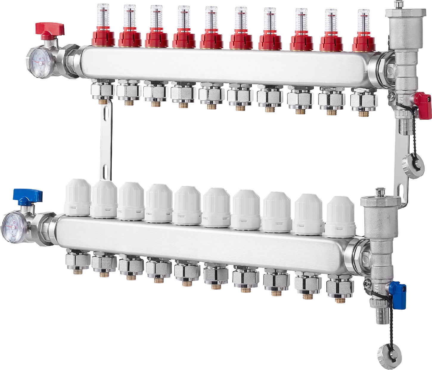 SucceBuy 10-Zweig-Wärmeverteilungsverteiler, 1/2-Zoll-PEX-Rohrverteiler, Edelstahl-PEX-Verteiler für hydronische Fußbodenheizung, Wärmeverteilungs-PEX-Verteilersatz mit 1/2-Zoll-Adaptern