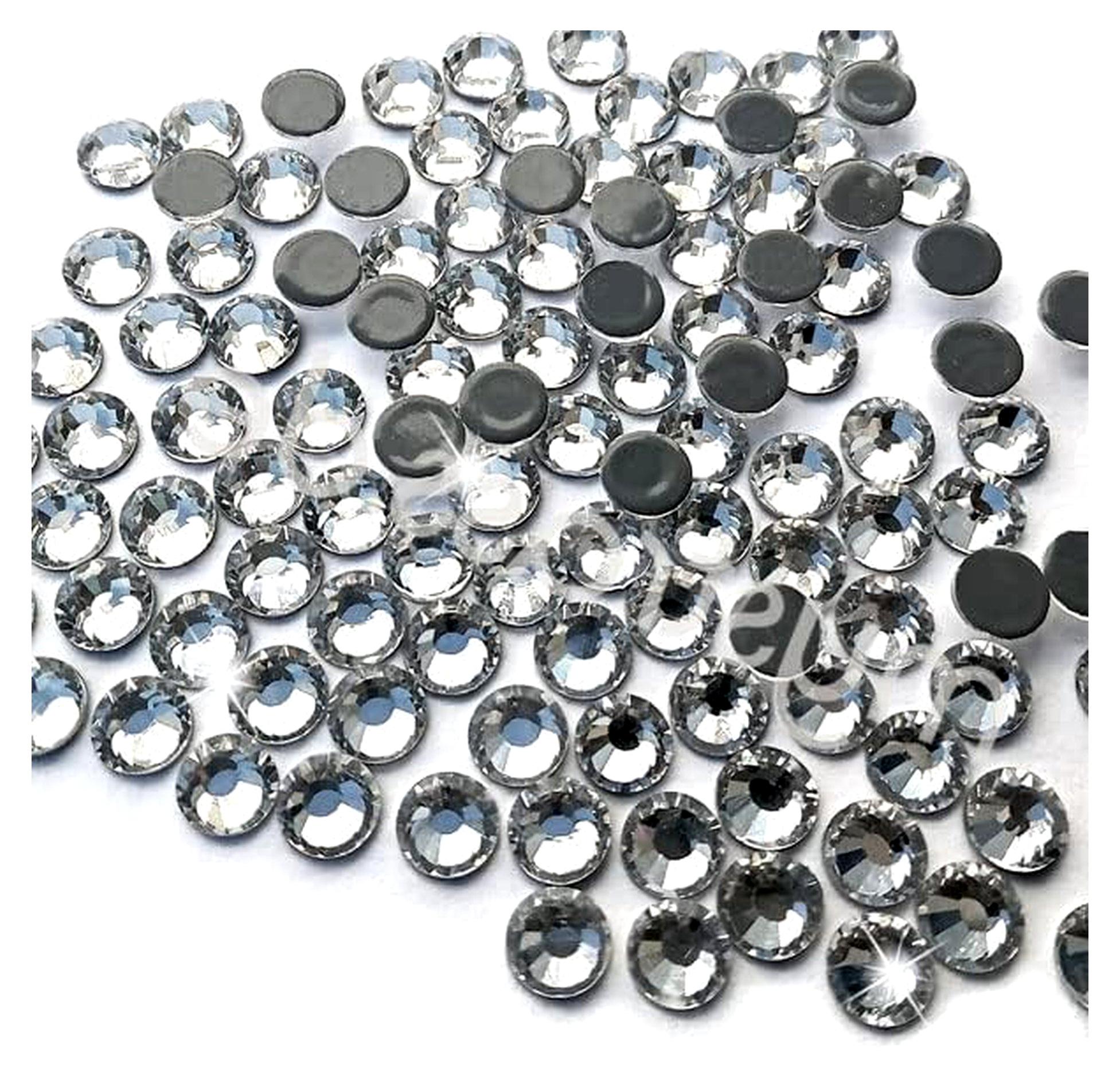 Markenlos 50 Stück Swarovski® Hotfix Kristalle in der Farbe Crystal, SS16 (Ø ca. 3,8 mm) + 100 Stück Premium DMC Hotfix Strass-Steine SS16 Crystal (zum Aufbügeln)