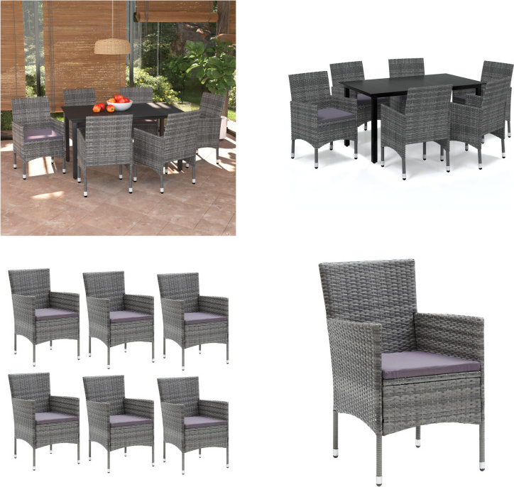 vidaXL 7-dielny záhradný jedálenský set s vankúšmi poly ratan sivý - Jedálenský set - Jedálenské sety - Záhradný jedálenský set - Záhradné jedálenské sety
