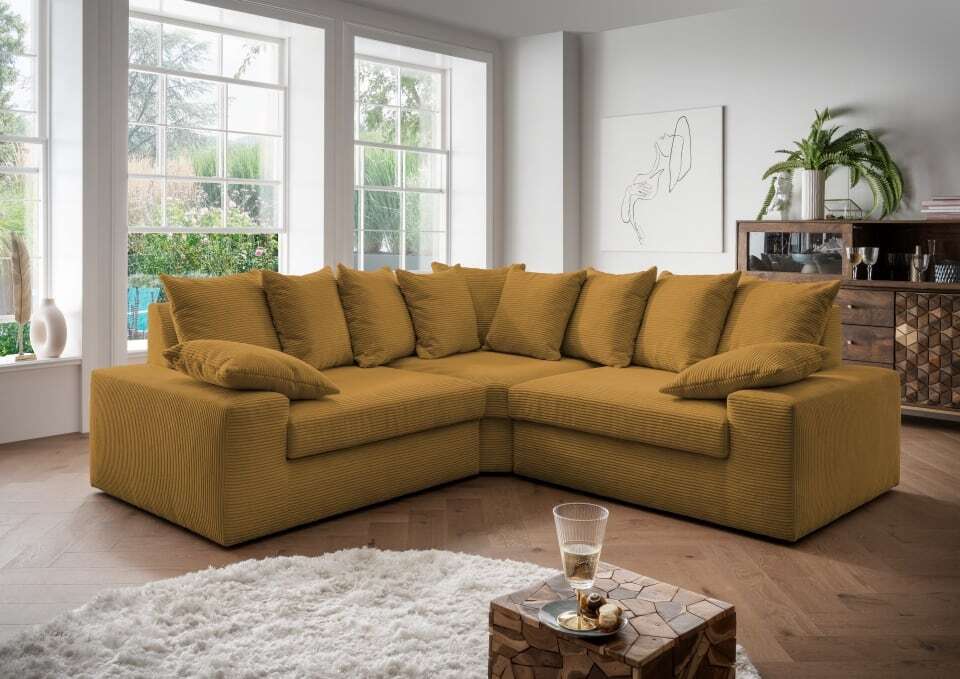 Ecksofa Sassari von Benformato: Gemütliche Eleganz in Cord - Perfekte Kuschelecke für dein Zuhause : Gold Designer-Farben: Gold