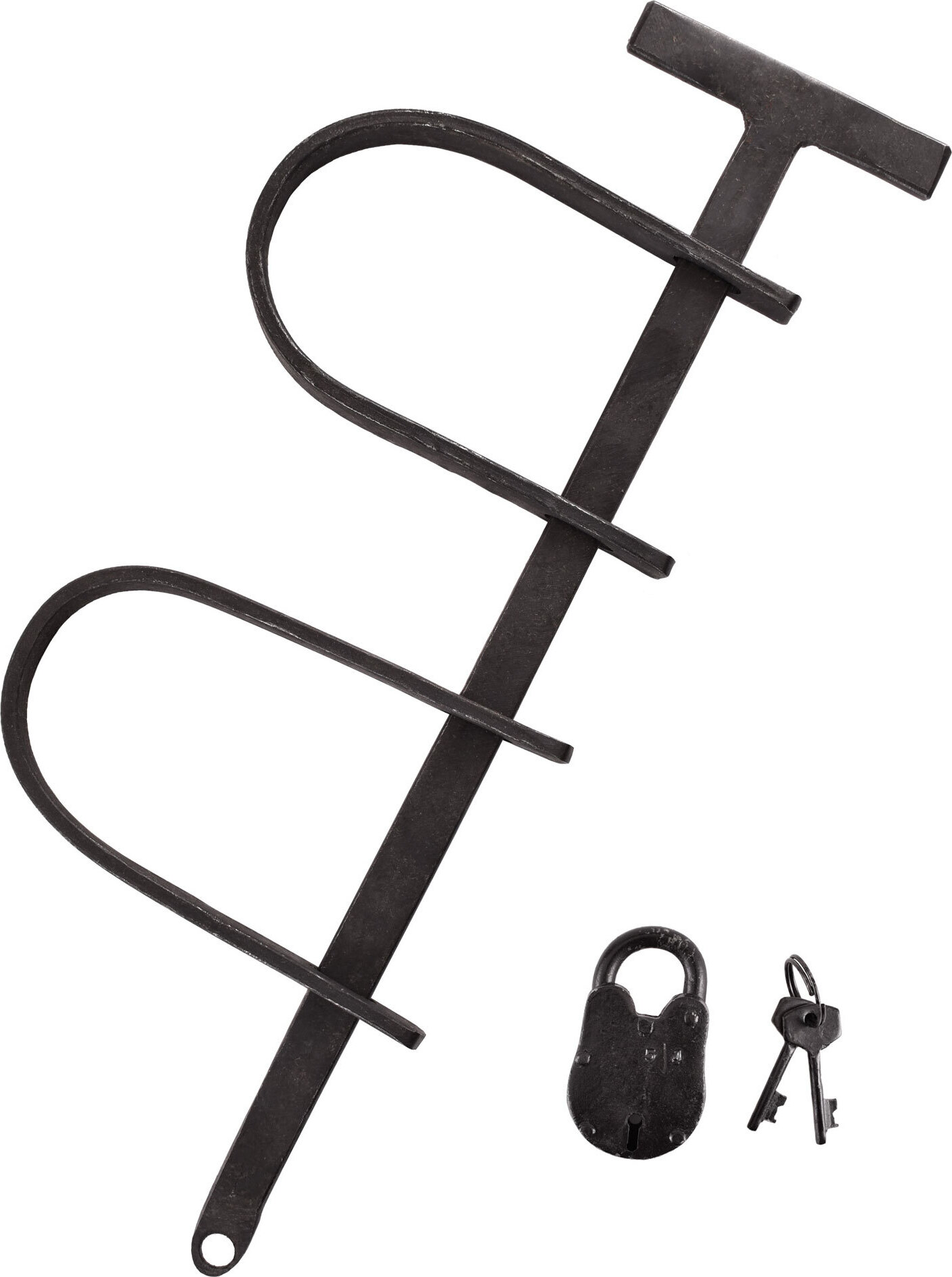 Battle-Merchant Mittelalterliche Handschellen aus Stahl mit kleinem Vorhängeschloss