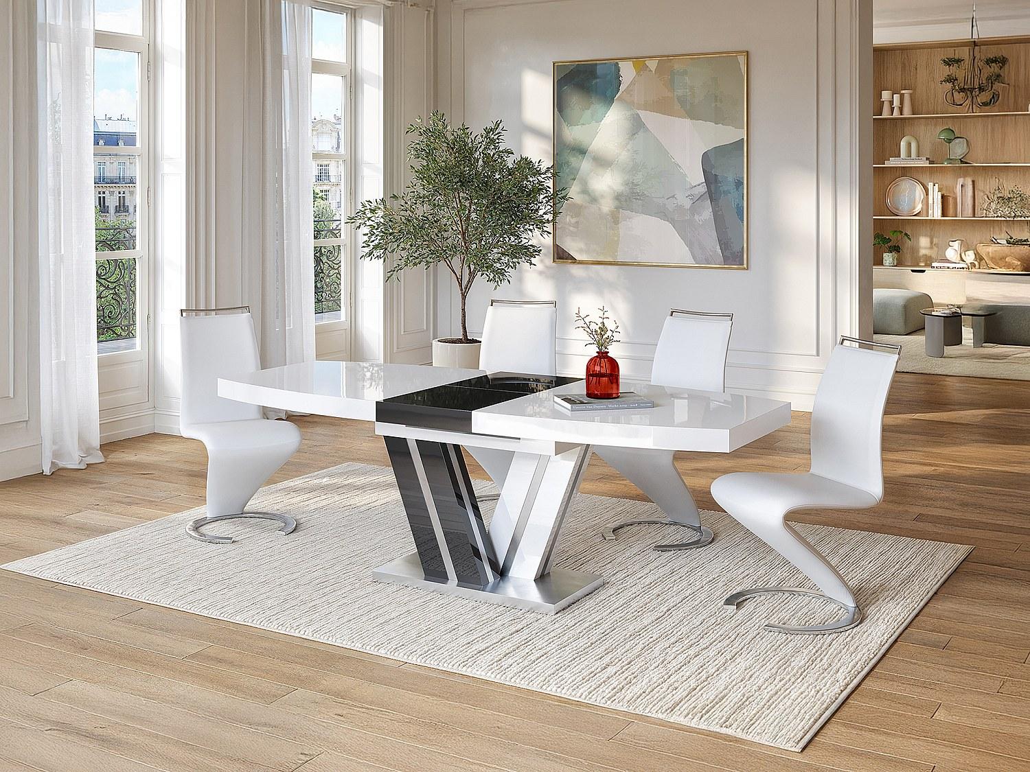 Vente-unique Tischset NOAMI + 4 Stühle TWIZY - Farben Weiß und Grau