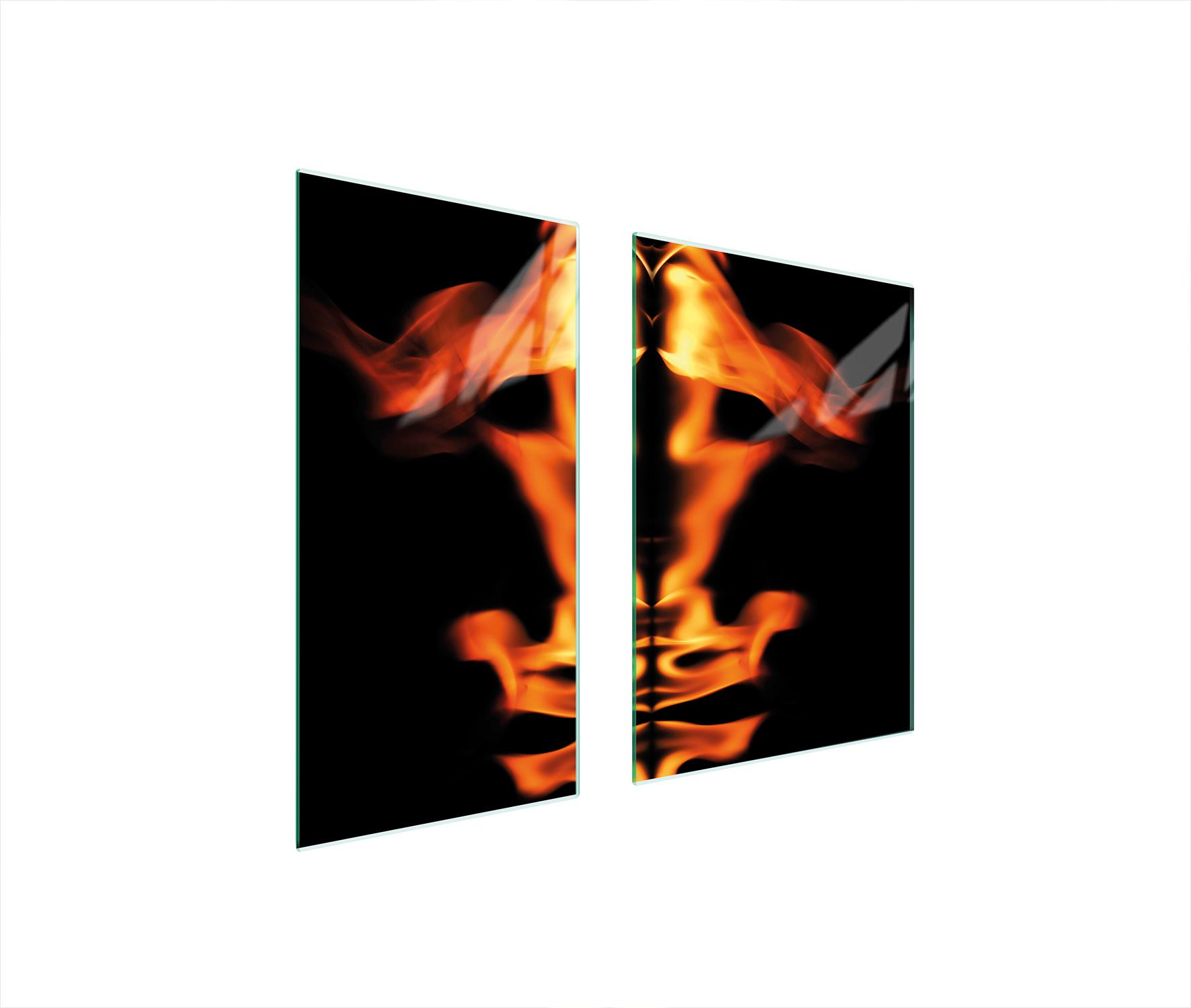 TMK ArtDeko Herdabdeckplatten 2 teilig 75x52 Glaskeramikfeld Abdeckung Glas Schneidebrett Feuer Schwarz