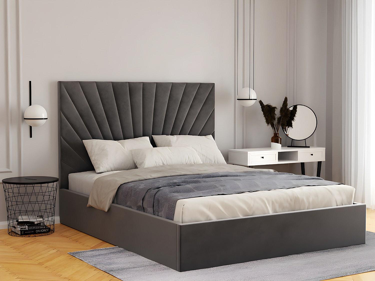 Vente-unique Boxspringbett 140 x 190 cm - Velours - Anthrazit - RILIODA by Pascal Morabito