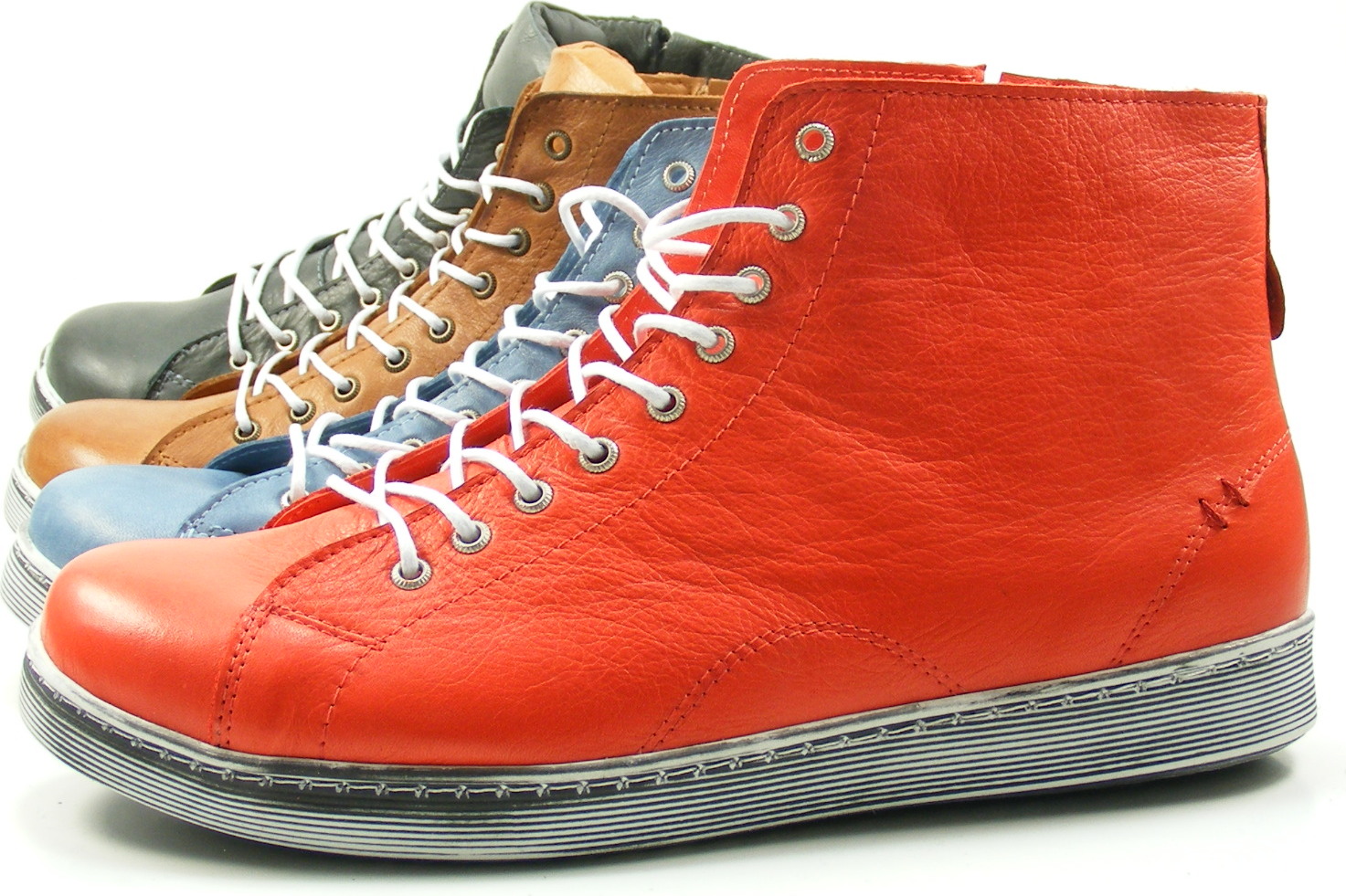 Andrea Conti Damen-Sneaker High Top, Blau, Aus Weichem Leder Mit Reißverschluss & Schnürung, Gr. 40