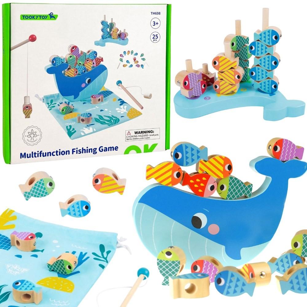Tooky Toy Wal- und Fischspiel aus Holz, multifunktional, 4-in-1