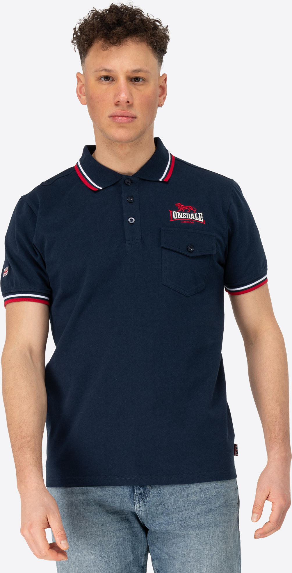 Herren Poloshirt schmale Passform LYNTON Navy/Red/White S Lonsdale 111168