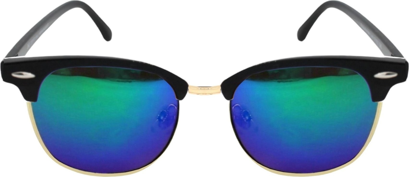 Rennec Retro Sonnenbrille Polarisiert Verspiegelt Schwarz Gold Browline Brille Vintage Design Metallbrille Getönt Markenbrille C3-Grün-Blau-Pol-Spiegel