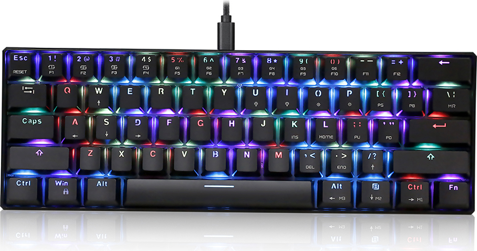 Vislone CK61 Tragbare mechanische Tastatur, 61 Tasten, RGB, individuelle Beleuchtung mit hohen roten Schaltern, Schwarz