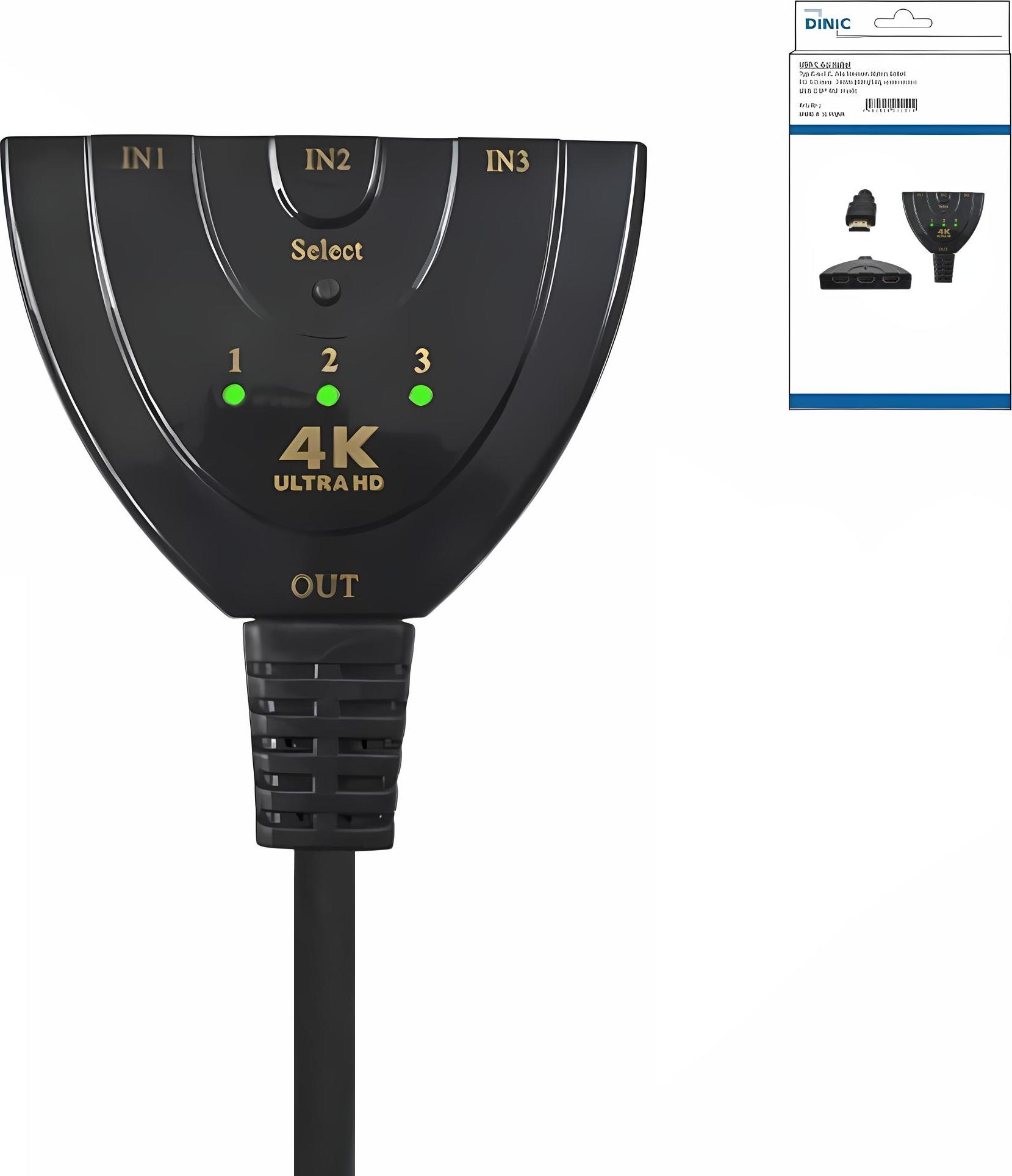 DINIC Umschaltbox automatisch 3 auf 1 HDMI, DINIC Box 3 Geräte mit HDMI Anschluss an z.B. 1 Fernsehgerät