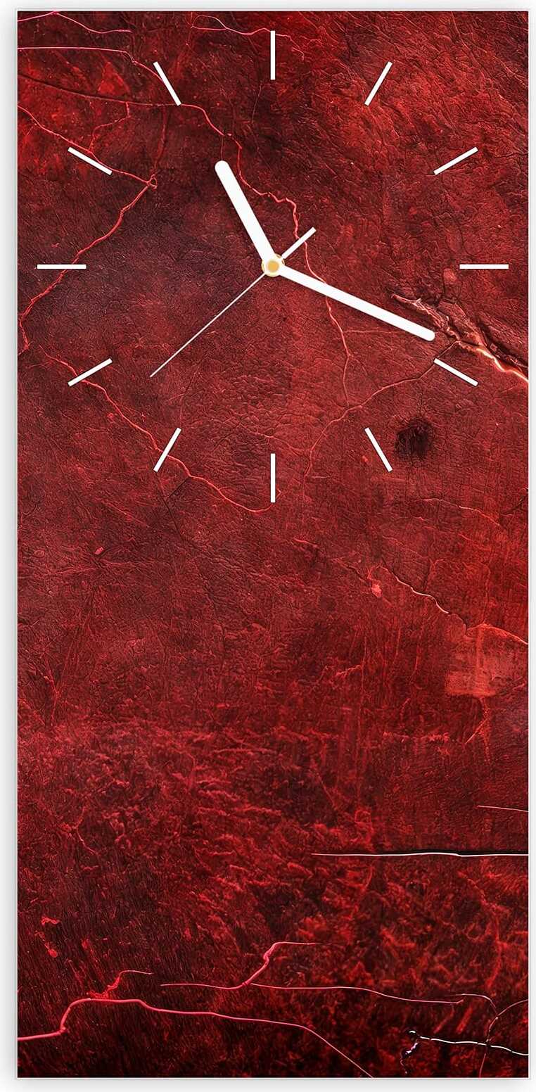 Primedeco Wanduhr aus Glas mit Motiv Rote Struktur- 30 x 60 cm - inkl. Aufhängesystem