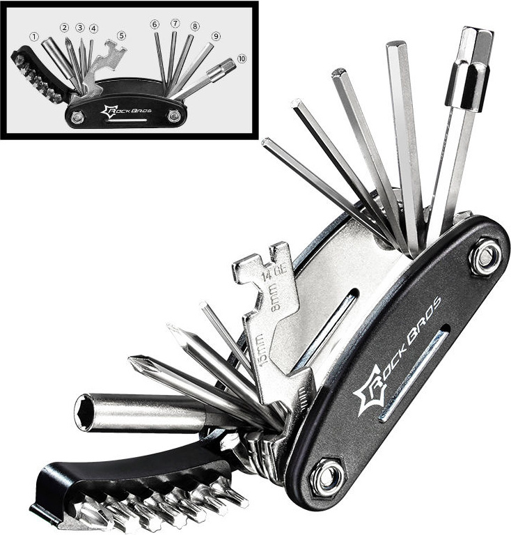 Multitool Fahrradreparatur-Toolkit 16-teilig - Für Rennrad / Tourenrad / MTB / Mountainbike - Klappwerkzeug Fahrrad - Multifunktionales Fahrradreparaturset - Taschenwerkzeug - Decopatent A94066