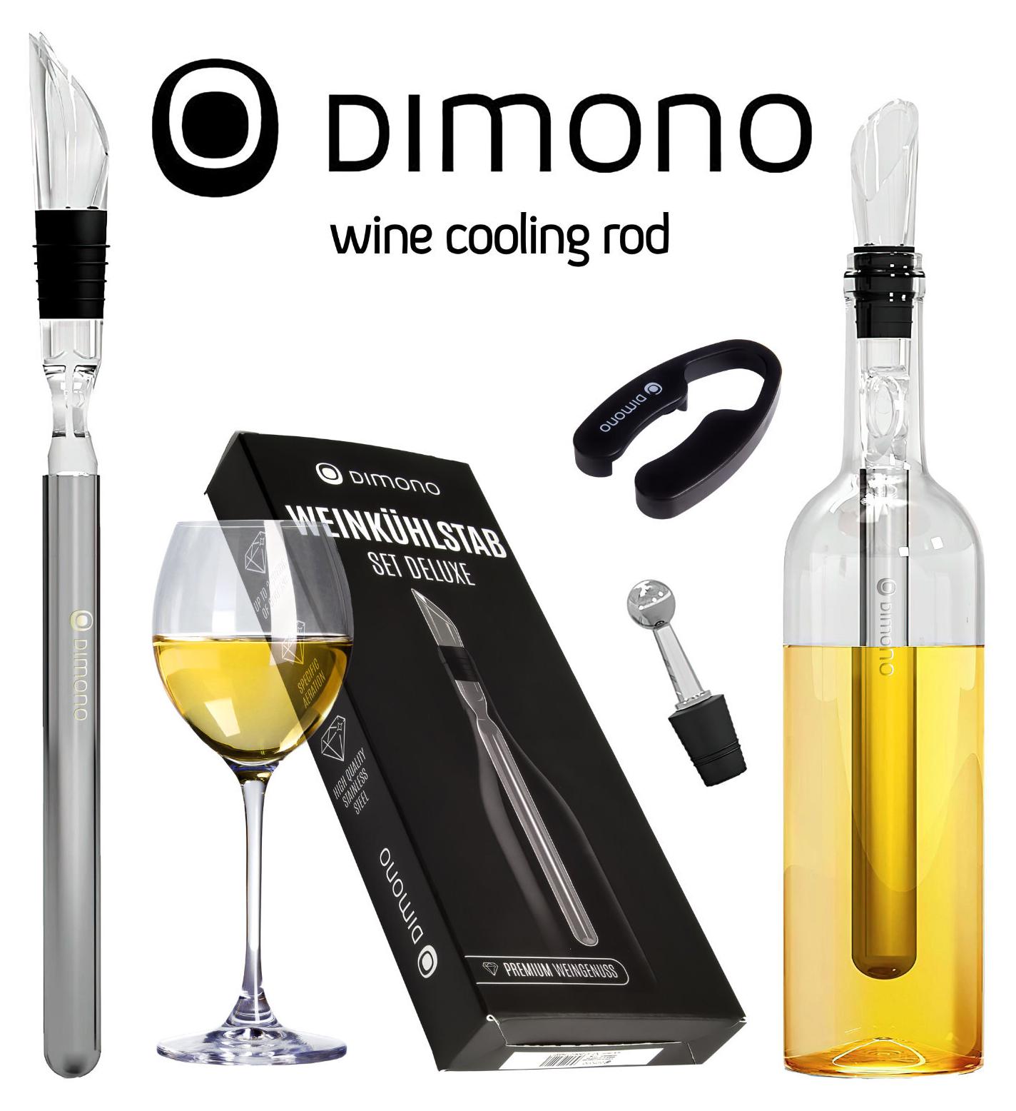Dimono 3-in-1 Weinkühlstab Set aus Edelstahl | Weinkühler mit Ausgießer, Belüfter, Folienschneider & Verschluss | Perfektes Wein Zubehör