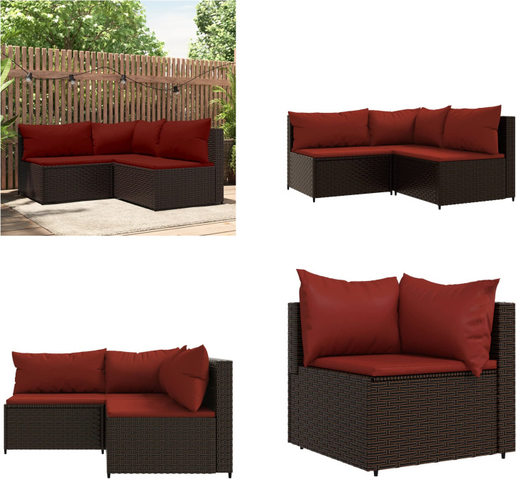 vidaXL 3 tlg. Garten Lounge Set mit Kissen Braun Poly Rattan - Garten Lounge Set - Garten Lounge Sets - Outdoor Lounge Set - Lounge Set Terrasse