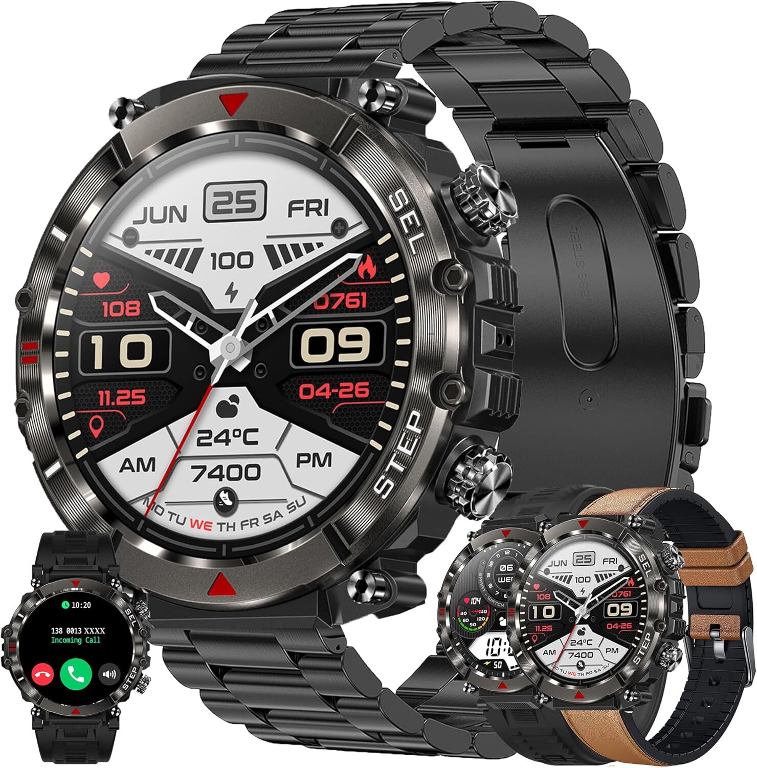 Smartwatch muži s funkciou telefónu 1,39" HD plne dotykový displej hodinky fitness tracker 100+ športových režimov 5ATM vodotesný s monitorom spánku