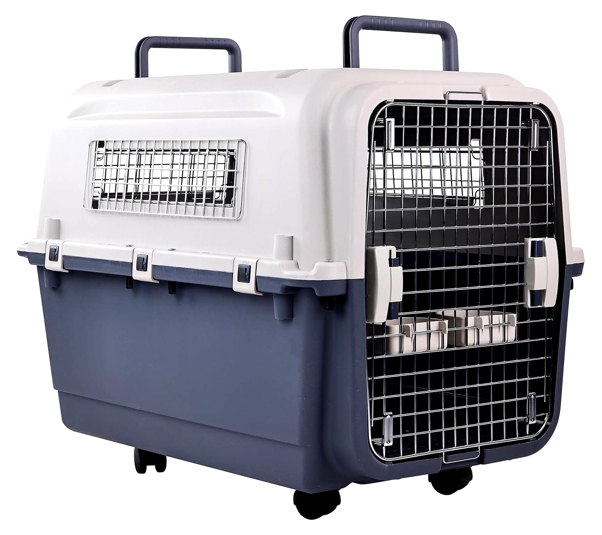 Markenlos Hundekäfig aus Kunststoff, rollbar, von Fluggesellschaften zugelassen, Drahttür, Reise-Hundebox, Größe L (78 x 54,1 x 57,9 cm)