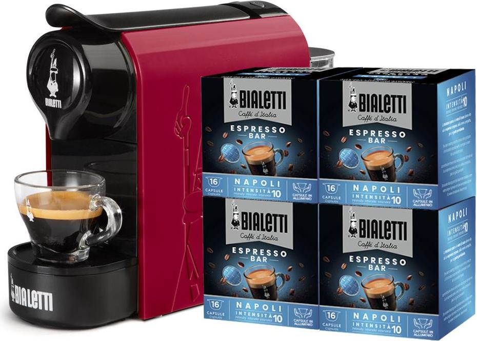 Bialetti 098150540/NP, Espresso kávovar, 0,5 L, Kávová kapsula, 1200 W, Čierna, Červená
