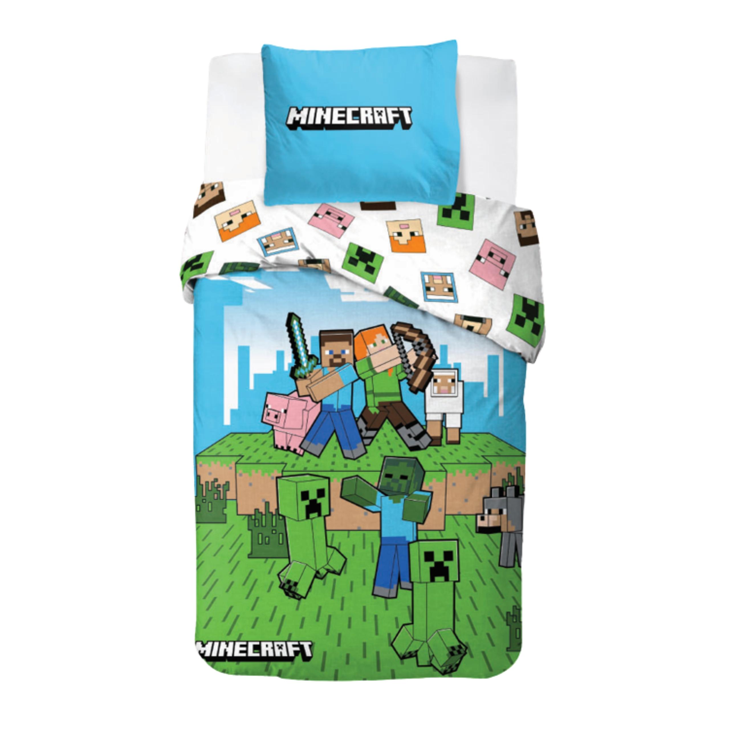 MTOnlinehandel Minecraft "Pixelwelt" Bettwäsche- Set 135x200 + 80x80 cm in Renforcé, Gamer