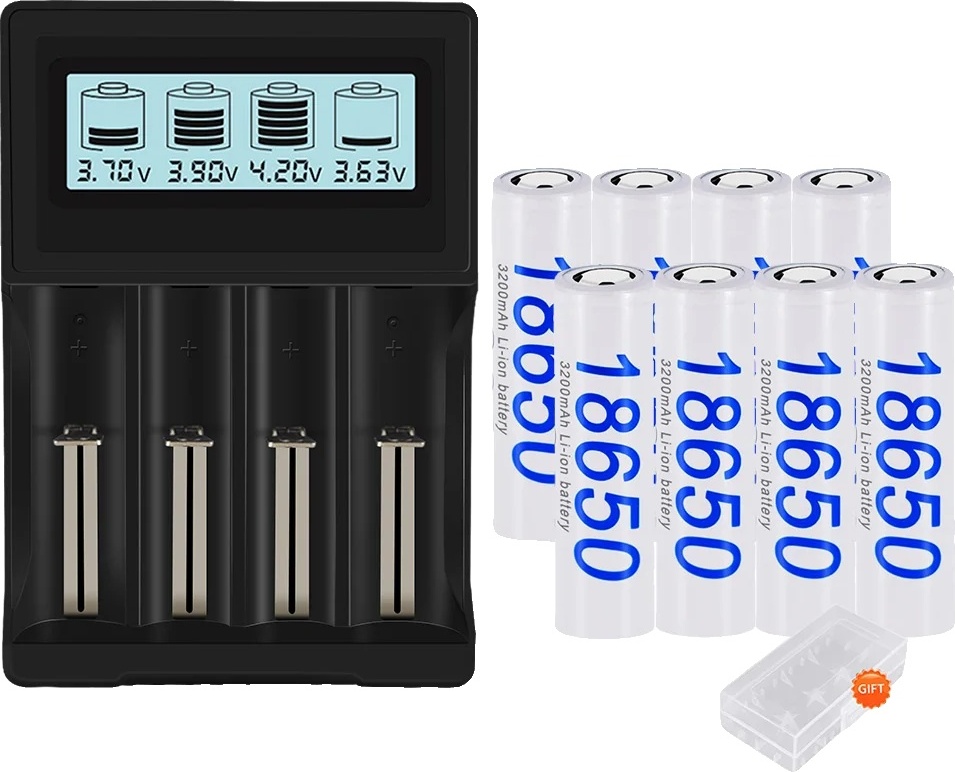 Batéria PALO 18650, kapacita 3200 mAh, napätie 3,7 V, 8 batérií 1 nabíjačka