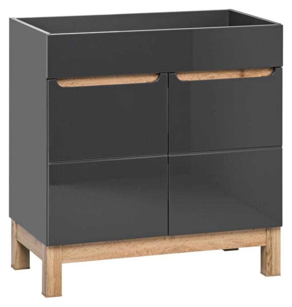 Meublorama Möbelwaschtisch ERMANO – Holzfinish und glänzendes Grau, 60 cm