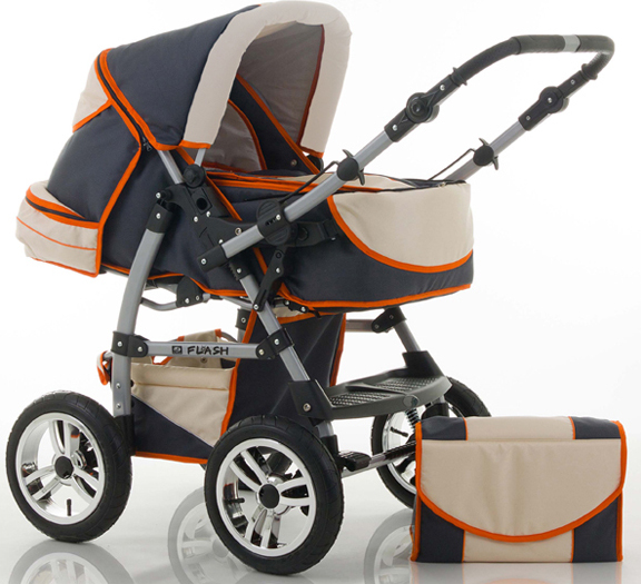 Kinderwagen-Set Flash 2 in 1 in Grau-Orange-Creme - 14 Teile - in 18 Farben erhältlich