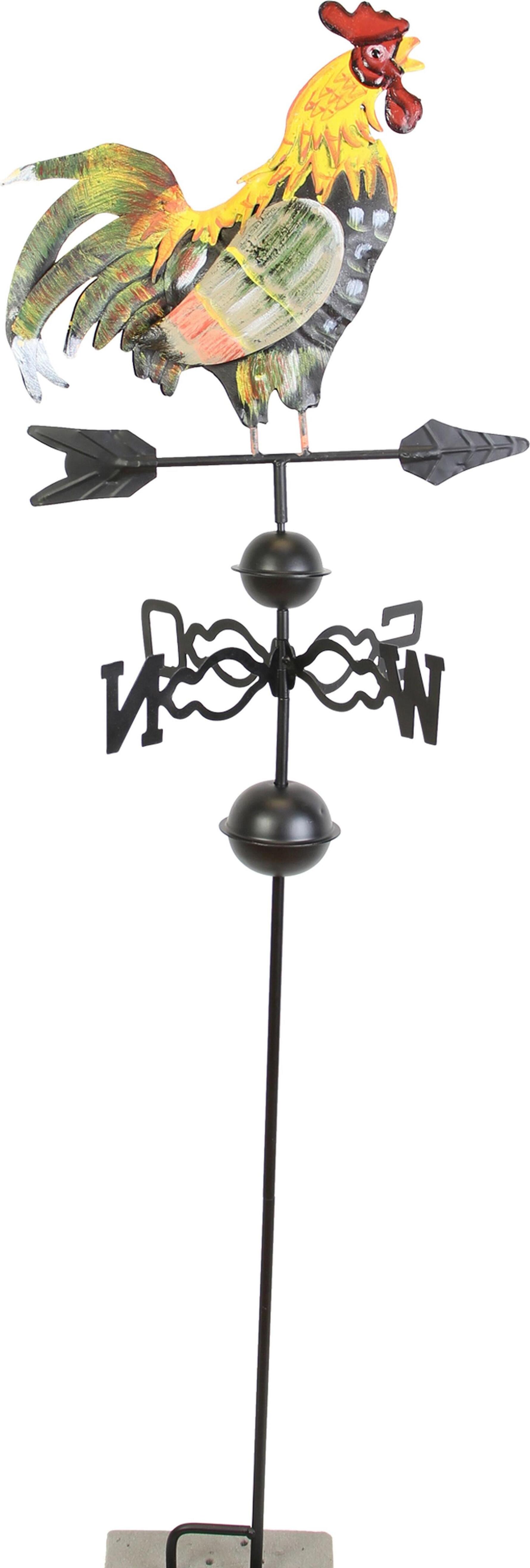 Frank-Flechtwaren FRANK FLECHTWAREN Hahn auf Windrad, aufwendig bemalt, Hahn aus Metall, Terrasse, Garten, Balkon 224277