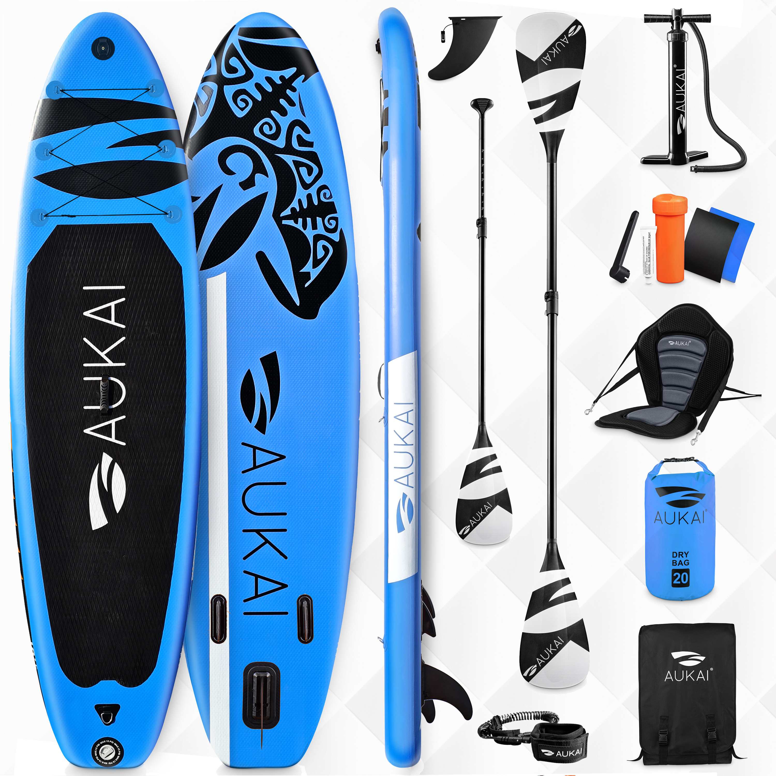 Aukai® Stand Up Paddle Board 320cm "Ocean" 2v1 s kajak sedadlom SUP Surfboard nafukovací + pádlo Surfboard Paddleboard - modrý