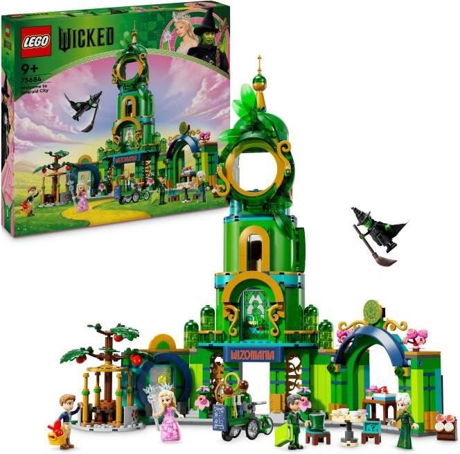 LEGO Wicked Vitajte v Emerald City 75684, 5 minifigúrok, 3-poschodová veža, zberateľský kúsok, darček pre deti od 9 rokov