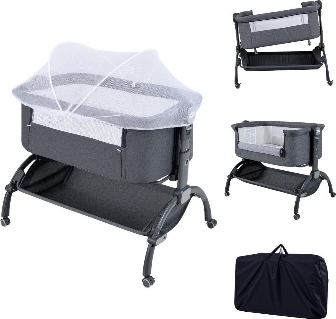 Verstellbares Baby-Beistellbett mit Rädern, Grau